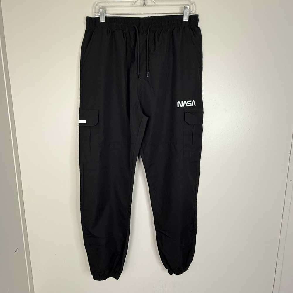 NASA Unisex Cargo Pocket Drawstring Waist Lightweight Joggers Black Size 34
